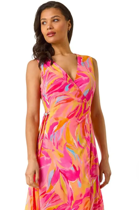 Floral Print Wrap Chiffon Midi Dress