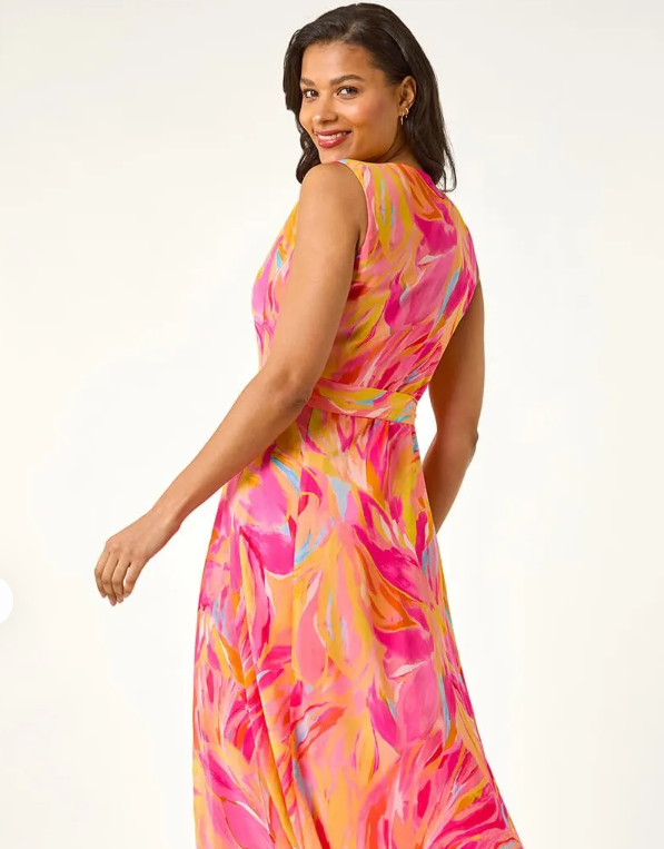 Floral Print Wrap Chiffon Midi Dress